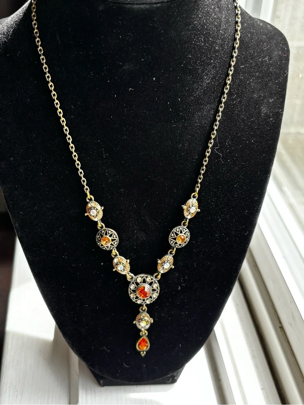 Vintage Nina Ricci Orange Crystal Pendant Necklace - Picture 2 of 4